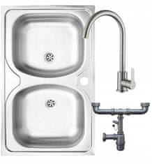 shumee Dvojno jekleno korito 80x50 + odprtina za pipo + sifon + pipa