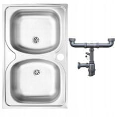 shumee Dvojno jekleno korito 80x50 + odprtina za pipo + sifon + pipa