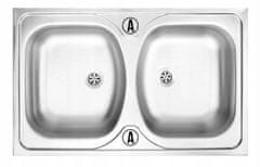 shumee Dvojno jekleno korito 80x50 + odprtina za pipo + sifon + pipa