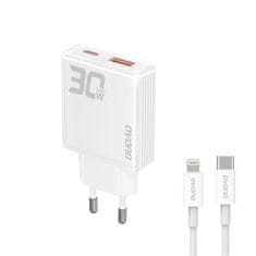 DUDAO A30EUL GaN polnilnik USB / USB-C 30W + kabel USB-C / Lightning, bela