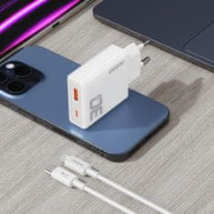 DUDAO A30EUL GaN polnilnik USB / USB-C 30W + kabel USB-C / Lightning, bela