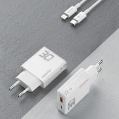 DUDAO A30EUL GaN polnilnik USB / USB-C 30W + kabel USB-C / Lightning, bela