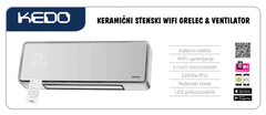 KEDO Grelec keramični stenski WIFI z upravljalcem, belo steklo, 2000W