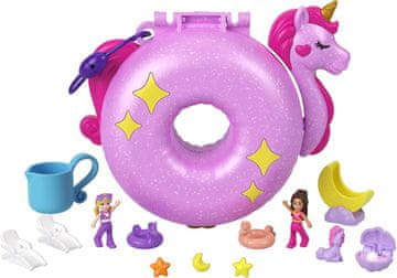 Polly Pocket Mattel Polly Pocket: Pustolovščina v Sparkle Cove - Kompaktni enorožec na napihljivi blazini (HKV34)