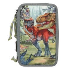 Dino World Penál s výbavou , Motiv T-Rexe, šalvějově zelený, třípatrový