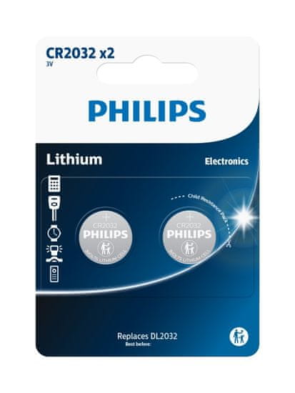 Philips CR2032P2/01B Litijeva 3,0V gumbna baterija 2 kosa