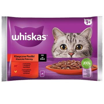 shumee Whiskas mačja hrana v vrečkah s piščancem in govedino v omaki 4 x 85 g