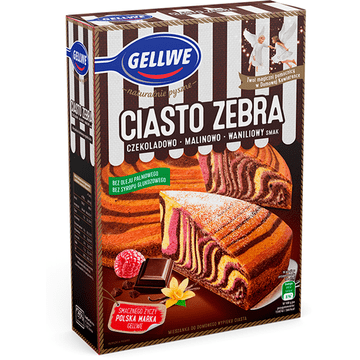 shumee Gellwe mešanica za domačo peko torte Zebra torta z okusom čokolade, maline in vanilije 438 g