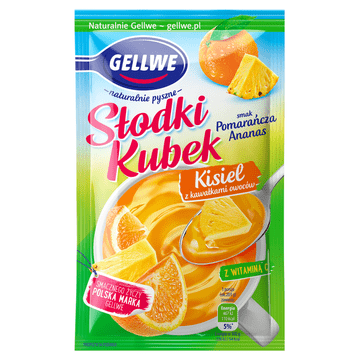 shumee Gellwe Słodki Kubek žele s koščki sadja, okusom pomaranče in ananasa, 28 g