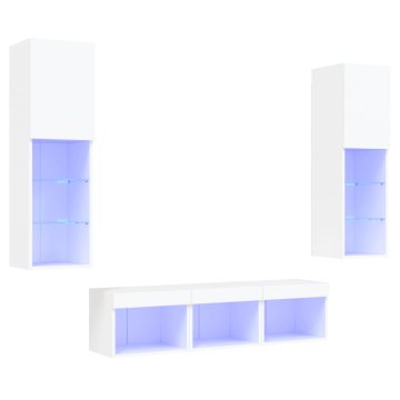 Vidaxl Komplet TV omaric LED 5-delni bel inženirski les
