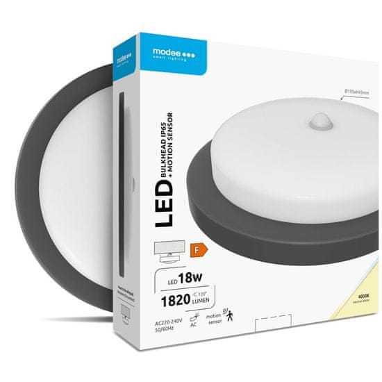 Modee LED svetilka 18W 4000K D195x45mm IP65+PIR