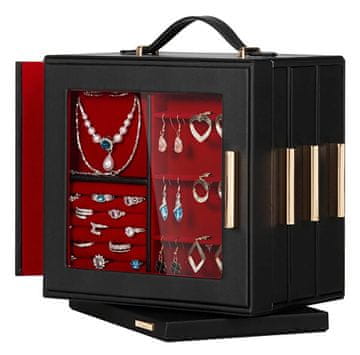 Troli Elegantna črna škatlica za nakit z ročajem