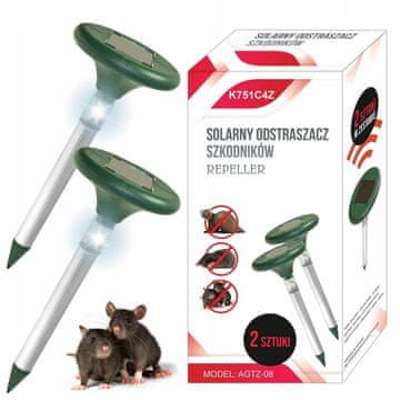 GOTEL Set 2x solarni aku. 600mAh LED odganjalec voluharjev miši in krtov do 1000m2