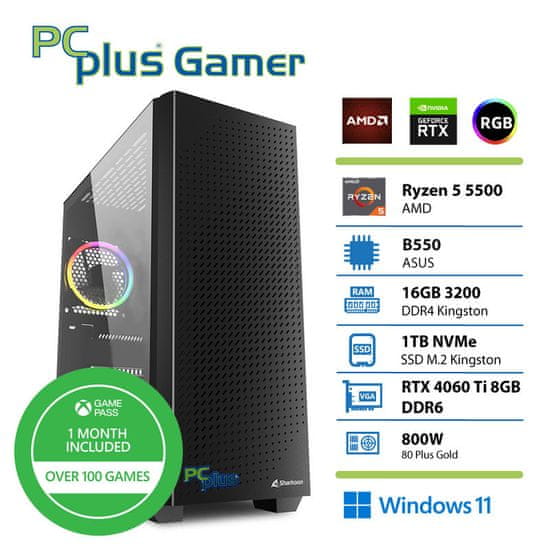 PCplus Gamer računalnik, Ryzen 5 5500, 16GB, 1TB, RTX 4060 Ti, W11H + Xbox GP (147322)