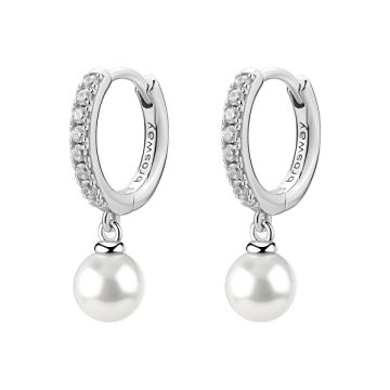 Brosway Srebrni obročasti uhani s cirkoni in biseri Infinite White Fancy FIW144