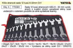 YATO Komplet stranskih ključev 12 kosov 6-32 mm CrV Yato