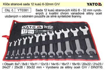 YATO Komplet stranskih ključev 12 kosov 6-32 mm CrV Yato