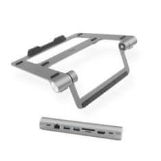 ACT AC8125 Stojalo za prenosni računalnik, aluminijasto brezstopenjsko nastavljivo po višini, snemljiva priključna postaja USB-C