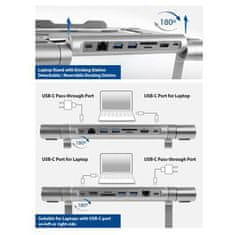 ACT AC8125 Stojalo za prenosni računalnik, aluminijasto brezstopenjsko nastavljivo po višini, snemljiva priključna postaja USB-C