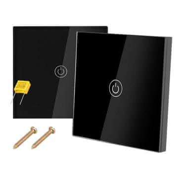 TIMMLUX Komplet stopniščno stekleno stikalo na dotik + baterijsko stekleno stikalo (funkcija menjalnega stikala) enojno črno