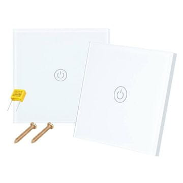 TIMMLUX Komplet stopniščno stekleno stikalo na dotik + baterijsko stekleno stikalo (funkcija menjalnega stikala) enojno belo