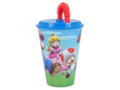 Stor Plastični lonček s pokrovom in slamico SUPER MARIO 430ml, 21430