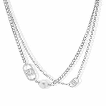 Liu.Jo Dvojna jeklena ogrlica s sintetičnim biserom LJ2803