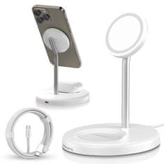 ANFIL ANFIL Brezžični polnilec 2-v-1, 15W Hitro polnjenje, MagSafe združljiv z iPhone 12/13/14/15/16 serijo in AirPods, Magnetni, Kompakten, varen in prostor prihranjen dizajn, z USB C kablom