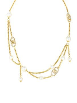 Liu.Jo Dizajnerska pozlačena ogrlica s kristali in sintetičnimi biseri LJ2917