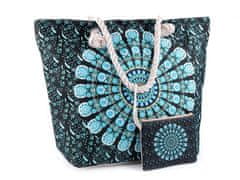 Poletna / plažna torba mandala, paisley z vrečko 39x50 cm - črna turkizna