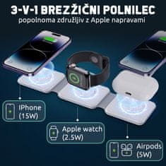 ANFIL Zložljiv brezžični polnilec 3-v-1, 15W Hitro polnjenje, MagSafe združljiv z iPhone 12 in novejšimi, Apple Watch, AirPods, Zložljiv in prenosljiv dizajn, z USB C kablom, bela