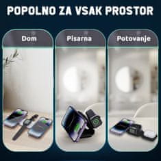 ANFIL Zložljiv brezžični polnilec 3-v-1, 15W Hitro polnjenje, MagSafe združljiv z iPhone 12 in novejšimi, Apple Watch, AirPods, Zložljiv in prenosljiv dizajn, z USB C kablom, bela