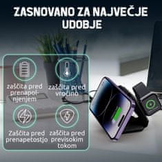ANFIL Zložljiv brezžični polnilec 3-v-1, 15W Hitro polnjenje, MagSafe združljiv z iPhone 12 in novejšimi, Apple Watch, AirPods, Zložljiv in prenosljiv dizajn, z USB C kablom, bela