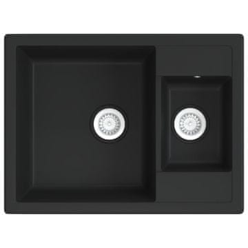 Vidaxl Dvojno kuhinjsko pomivalno korito z luknjo granit