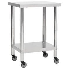 Vidaxl Kuhinjska delovna miza s kolesi 60x45x85 cm nerjaveče jeklo