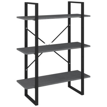 Vidaxl Knjižna omara 3-nadstropna siva 80x30x105 cm trdna borovina