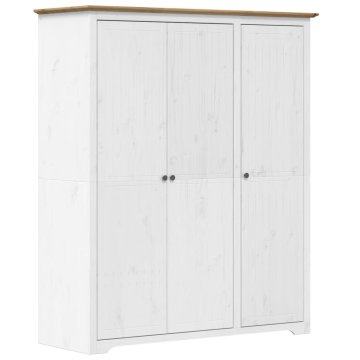 Vidaxl Garderobna omara BODO bela rjava 146x53,5x173 cm trdna borovina