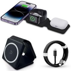 ANFIL Zložljiv brezžični polnilec 3-v-1, 15W Hitro polnjenje, MagSafe združljiv z iPhone 12 in novejšimi, Apple Watch, AirPods, Zložljiv in prenosljiv dizajn, z USB C kablom, bela