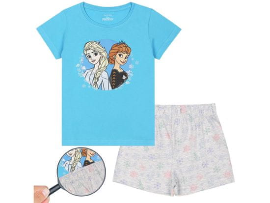 Disney Frozen Anna Elsa Modra bombažna pižama s kratkimi rokavi za dekleta, kratke hlače