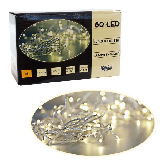 Denis 80 verižic LED na baterije tople bele barve