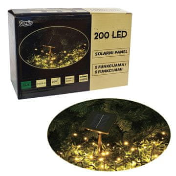 Denis 200 LED, sončna plošča, 9,95 m, 8 funkcij, baterijsko napajanje