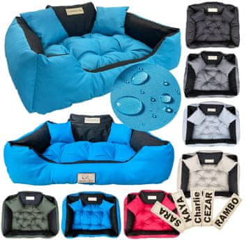shumee Pasja postelja KINGDOG 130x105 cm personalizirana nepremočljiva modra