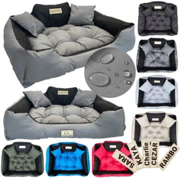 shumee Pasja postelja KINGDOG 115x95 cm personalizirana nepremočljiva temno siva