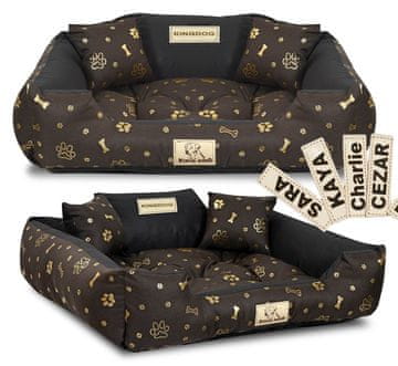 shumee Pasja postelja KINGDOG 115x95 cm personalizirana nepremočljiva zlate kosti