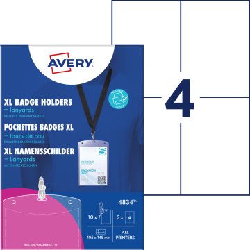 Avery Zweckform komplet žepkov za priponke 4834, vsebina: 10 prozornih žepkov, 10 trakov s karabin sponko in 12 mikroperforiranih kartonskih predlog, tiskanje z vsemi tiskalniki