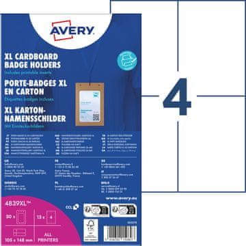 Avery Zweckform komplet žepkov za priponke 4839XL, vsebina: 50 papirnih žepkov s transparentnim oknom in 52 mikroperforiranih kartonskih predlog, tiskanje z vsemi tiskalniki