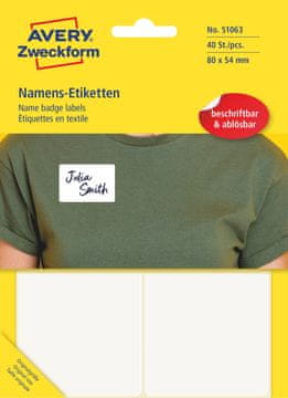 Avery Zweckform samolepilne priponke za imena 51063, 80 x 54 mm, 40 priponk/zavitek, identifikacijske kartice, za ročno pisanje