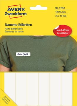 Avery Zweckform samolepilne priponke za imena 51064, 76 x 19 mm, 120 priponk/zavitek, identifikacijske kartice, za ročno pisanje