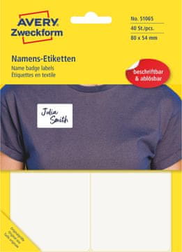 Avery Zweckform samolepilne priponke za imena 51065, 80 x 54 mm, 40 priponk/zavitek, identifikacijske kartice, za ročno pisanje