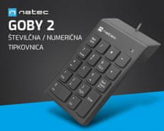 Natec Goby 2 numerična tipkovnica, 18 tipk, Plug&Play, USB-A, 150cm kabel, črna